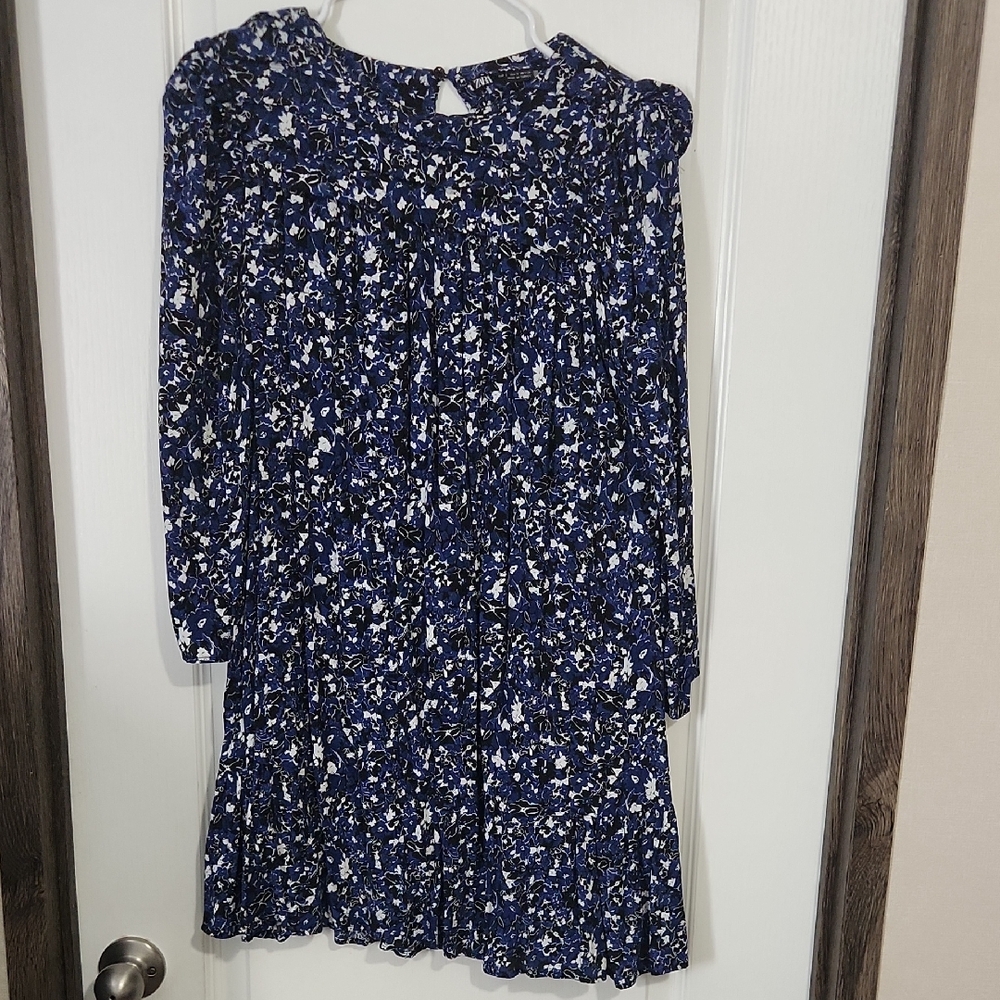 Zara Navy and White Floral Button-Front Dress